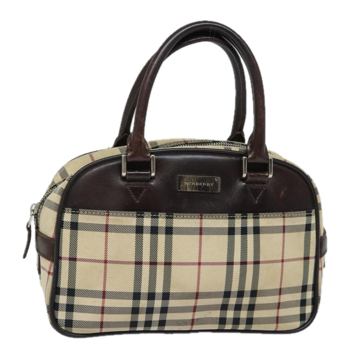 Burberry Nova Check Hand Bag Nylon Black Beige Auth yk13499