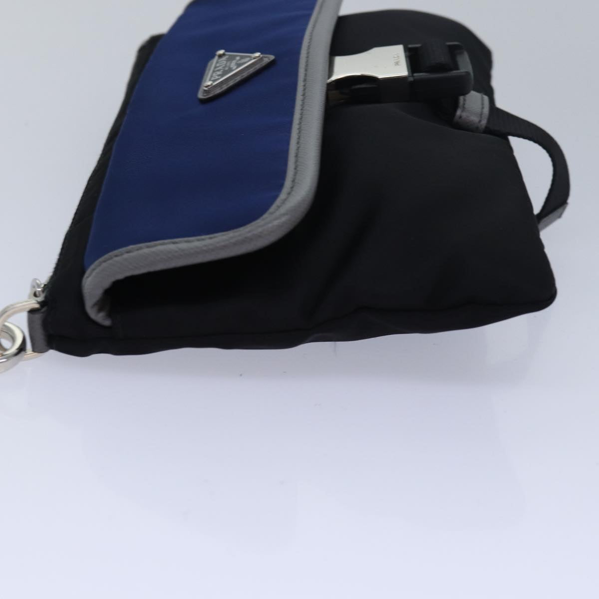 PRADA Clutch Bag Nylon Black Blue Auth