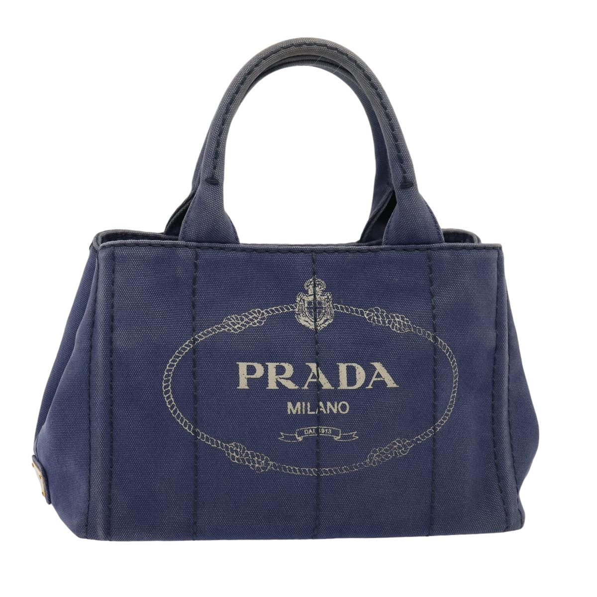 PRADA Canapa PM Hand Bag Canvas Navy Auth