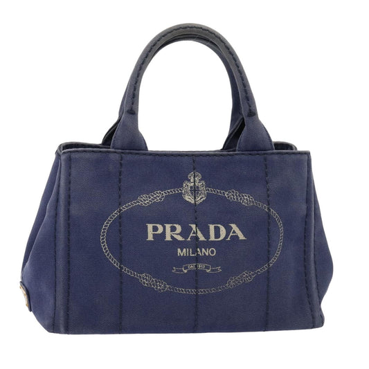 PRADA Canapa PM Hand Bag Canvas Navy Auth