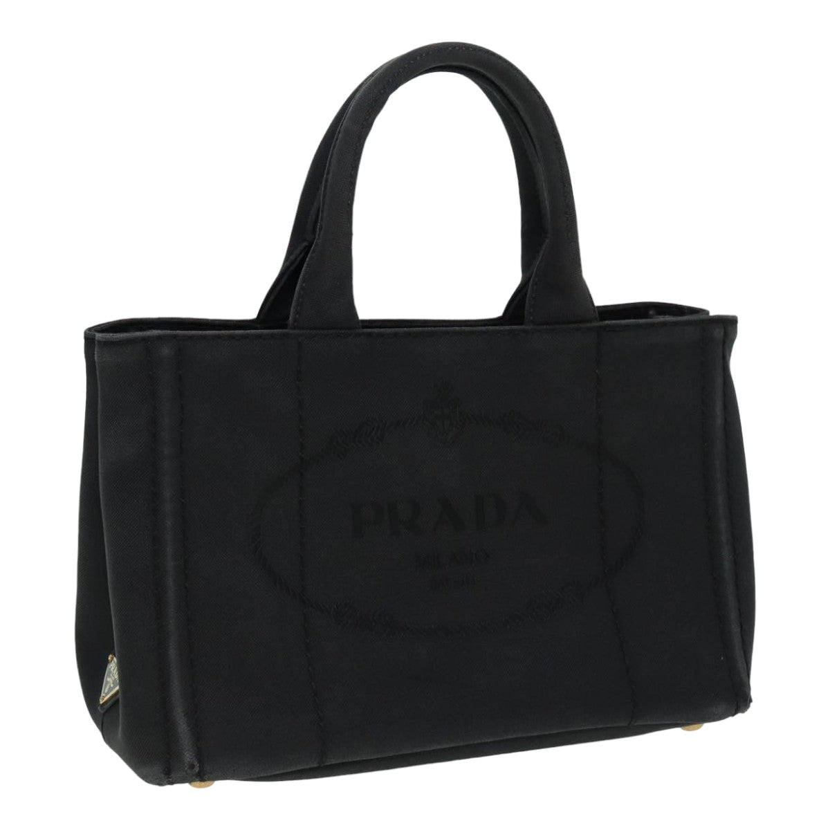 PRADA Canapa PM Hand Bag Canvas Black Auth