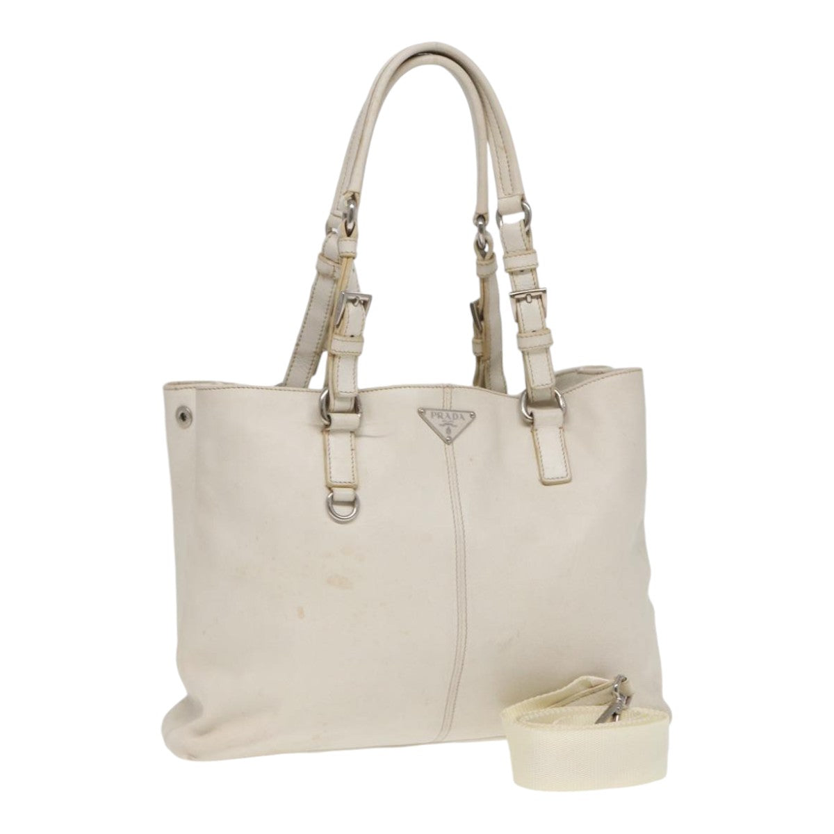 PRADA Tote Bag Leather 2way White Auth