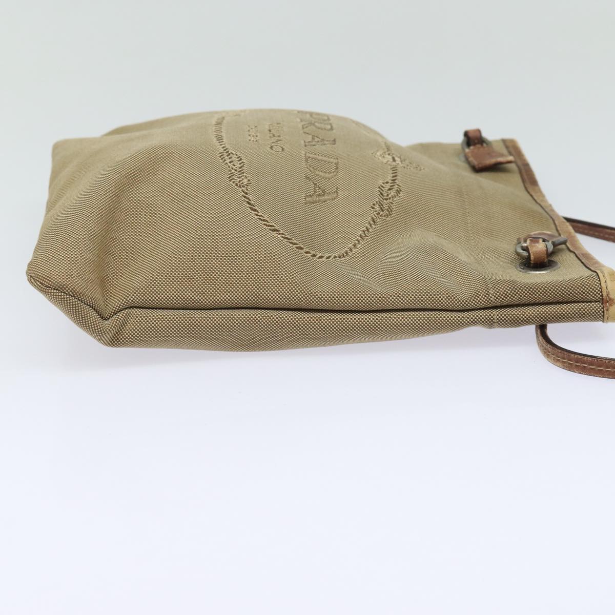 PRADA Shoulder Bag Canvas Beige Silver Auth