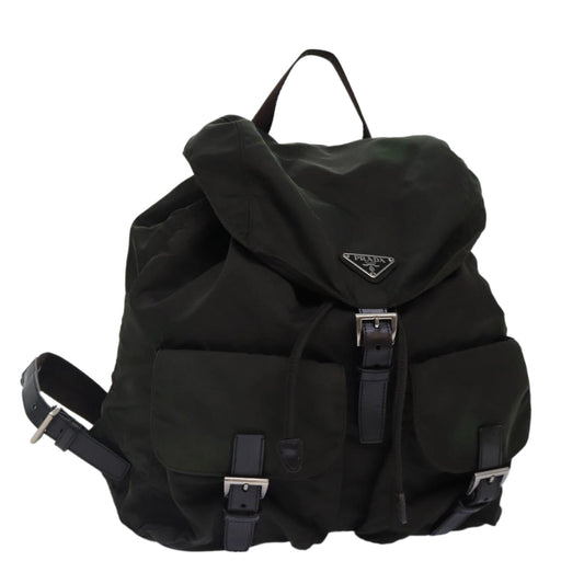 PRADA Backpack Nylon Khaki Brown Silver Auth