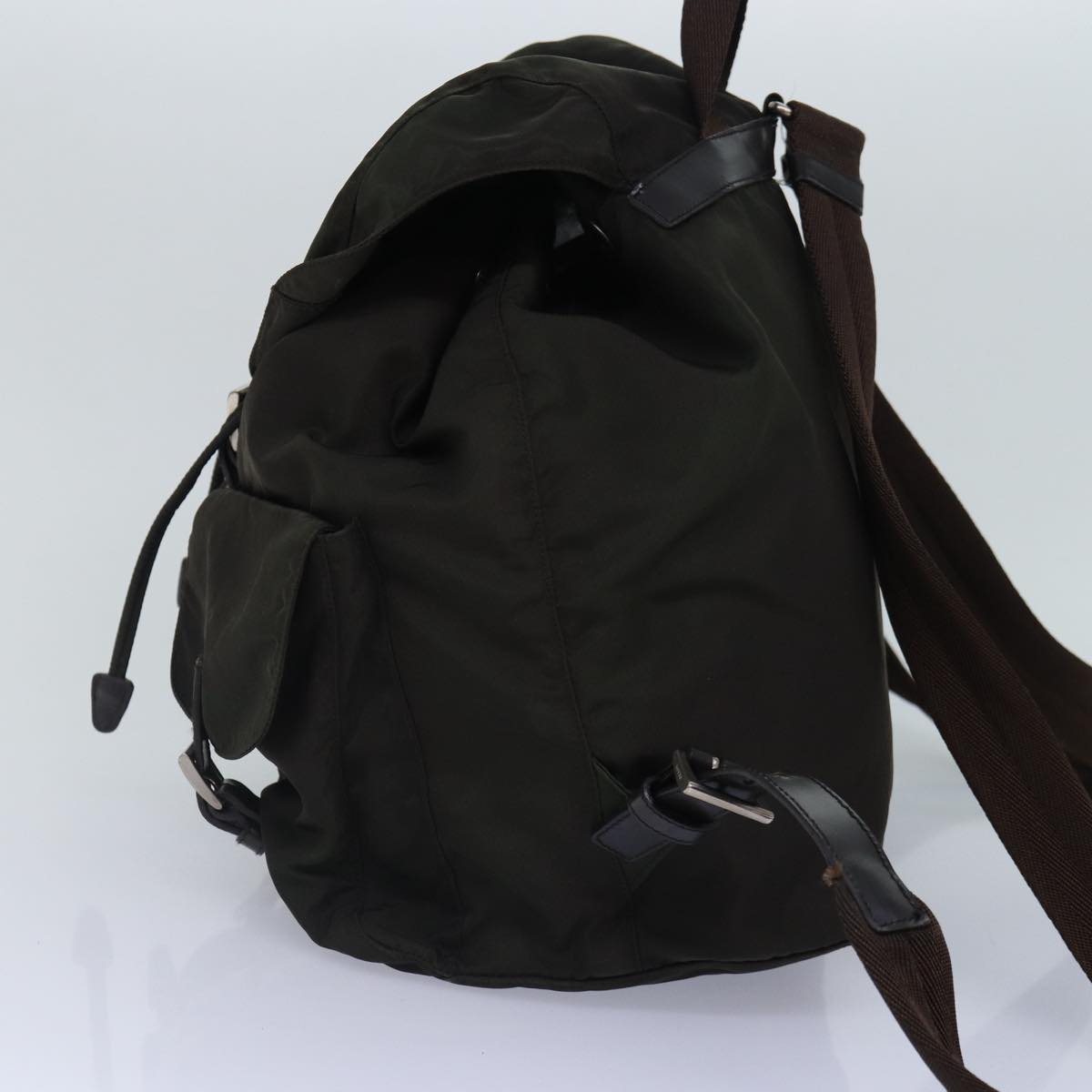 PRADA Backpack Nylon Khaki Brown Silver Auth