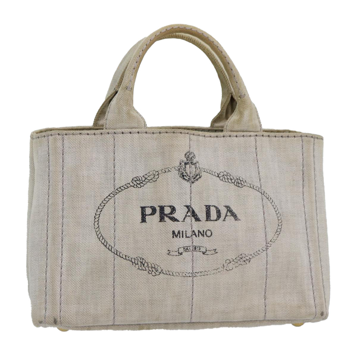 PRADA Canapa PM Hand Bag Gold White Auth