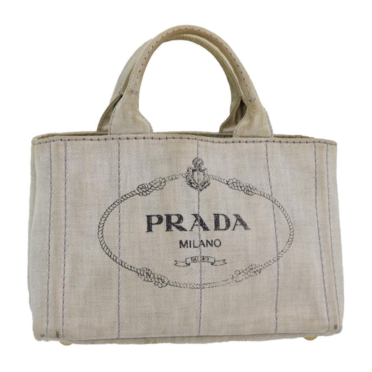 PRADA Canapa PM Hand Bag Gold White Auth