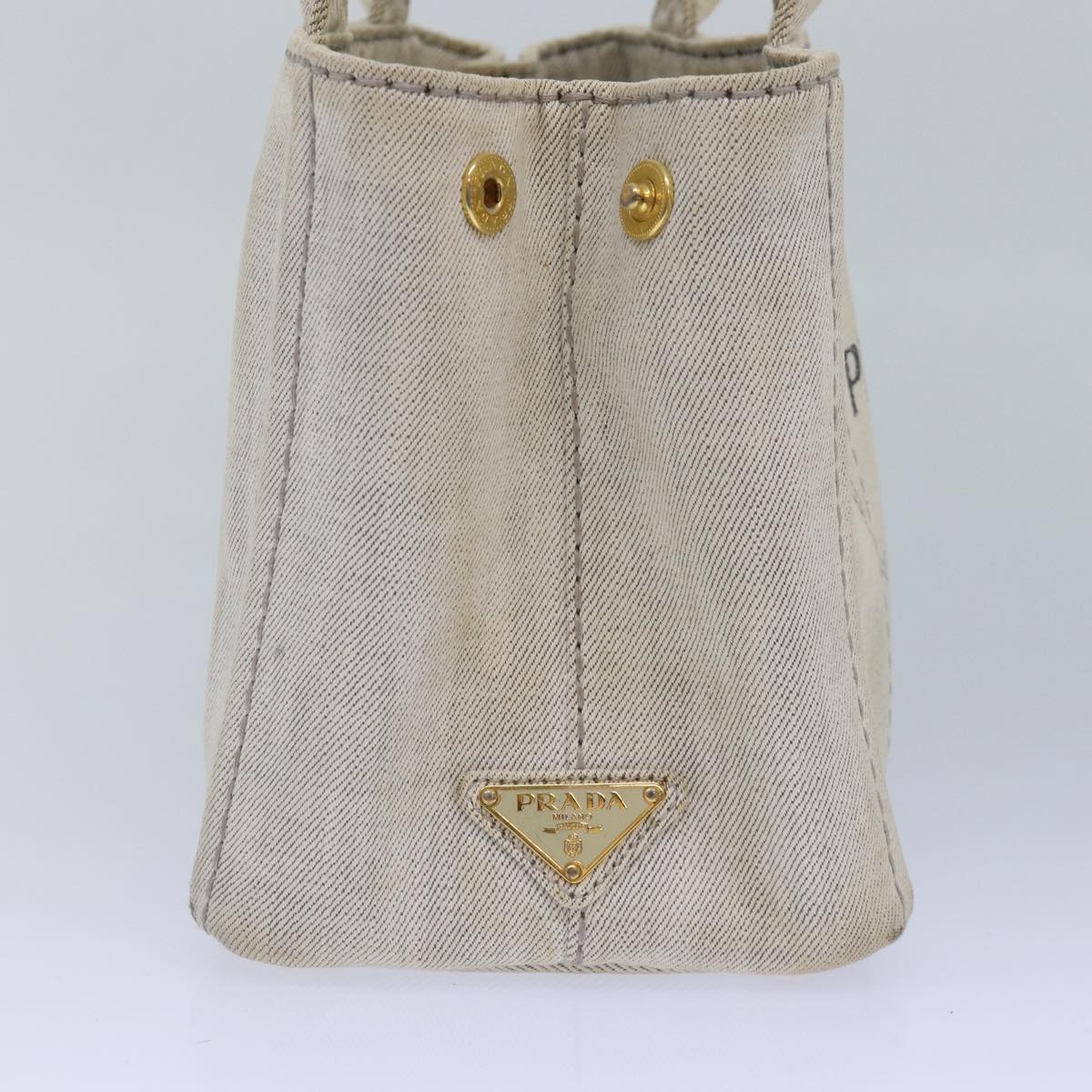 PRADA Canapa PM Hand Bag Gold White Auth