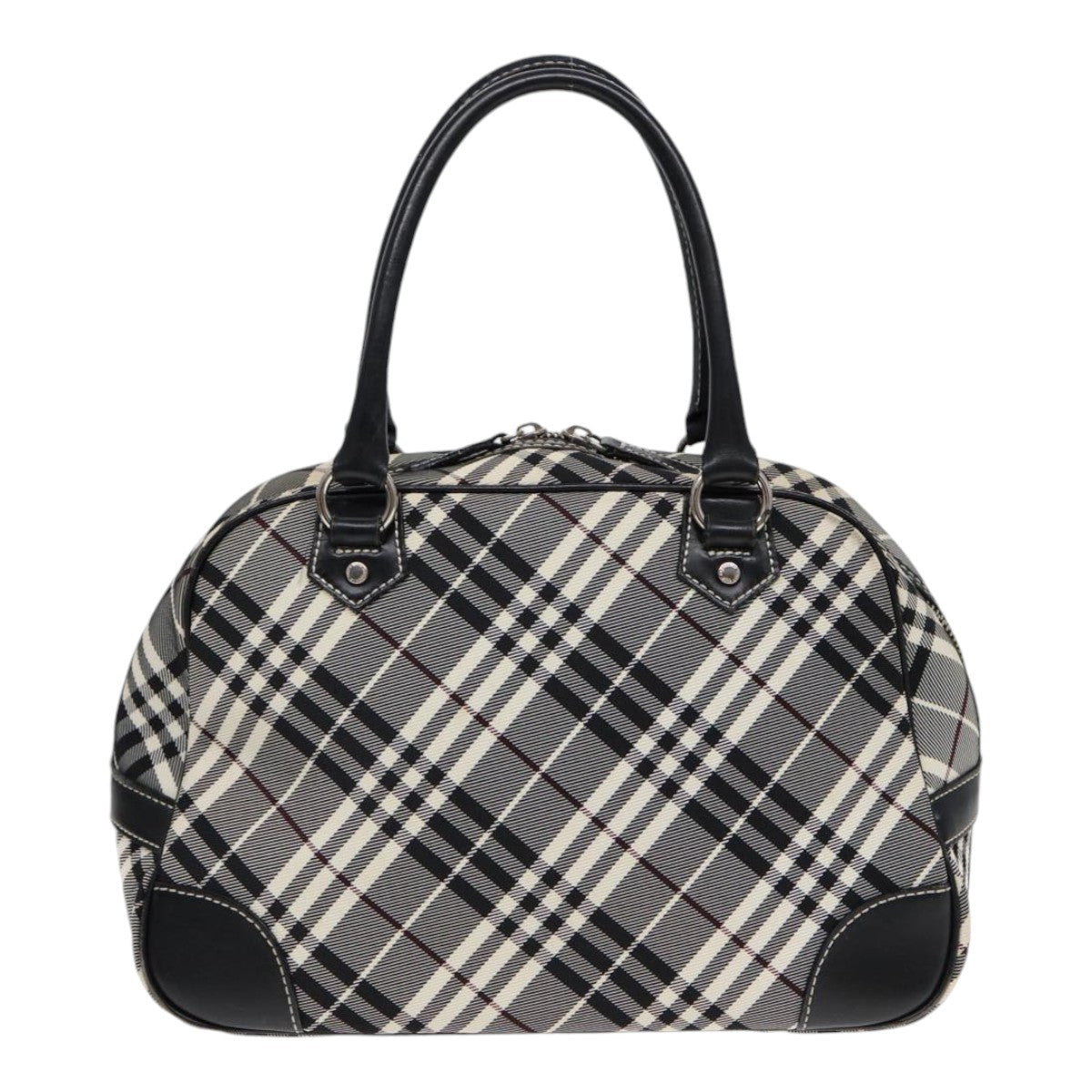 Burberry Nova Check Blue Label Hand Bag Nylon Black Silver Auth yk14350
