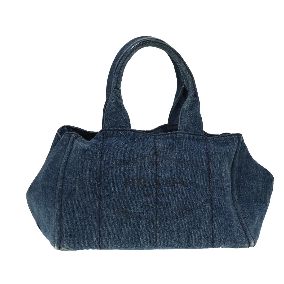 PRADA Canapa MM Hand Bag Blue Gold Auth