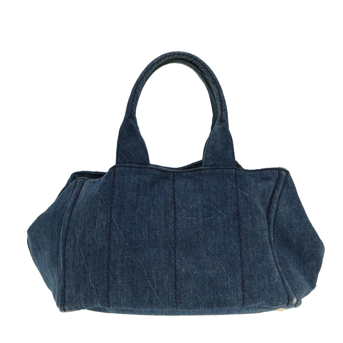 PRADA Canapa MM Hand Bag Blue Gold Auth
