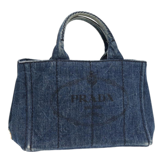PRADA Canapa PM Hand Bag Gold Blue Auth