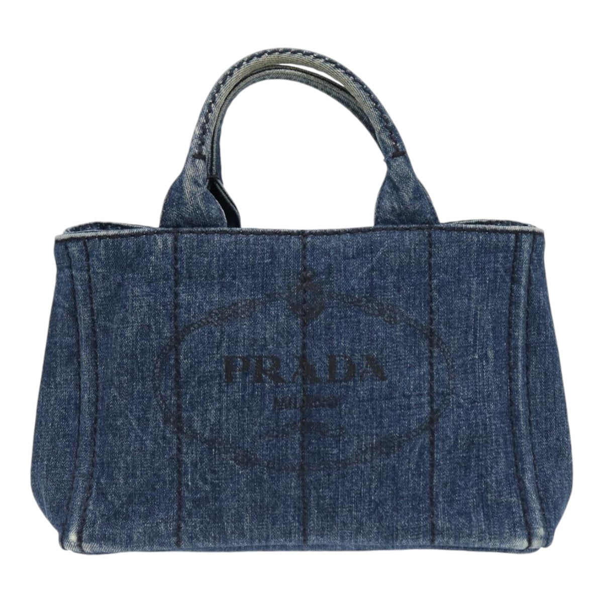 PRADA Canapa PM Hand Bag Gold Blue Auth