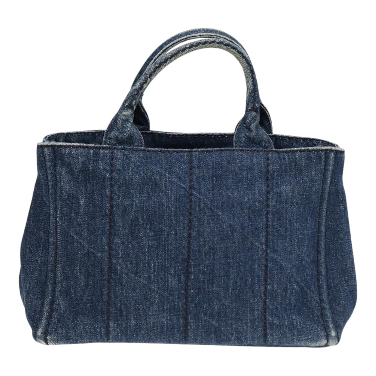 PRADA Canapa PM Hand Bag Gold Blue Auth