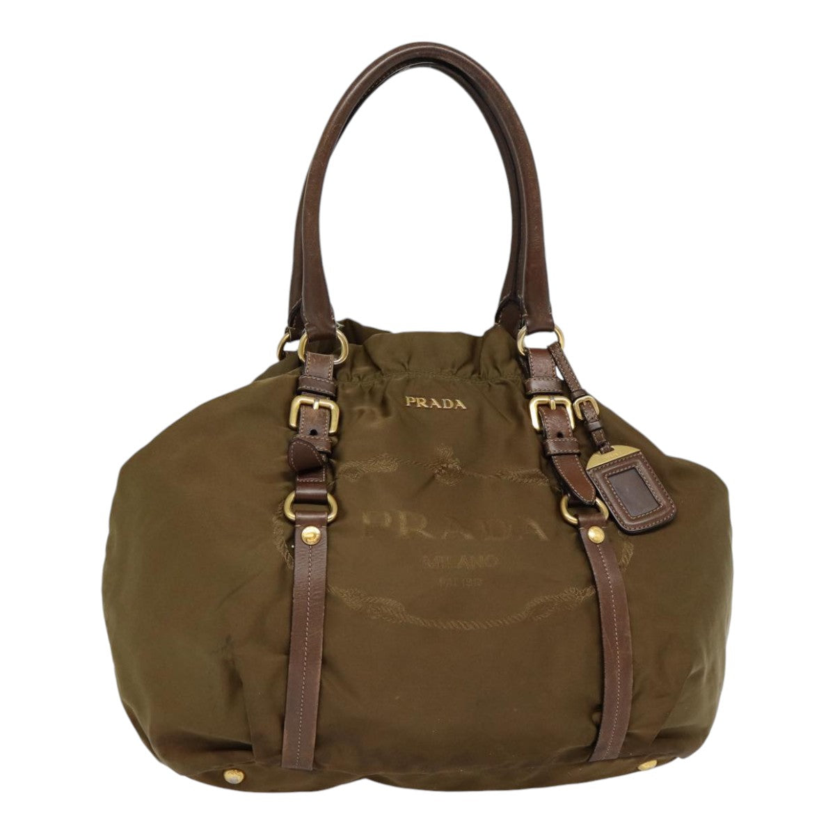 PRADA Tote Bag Nylon Gold Brown Auth