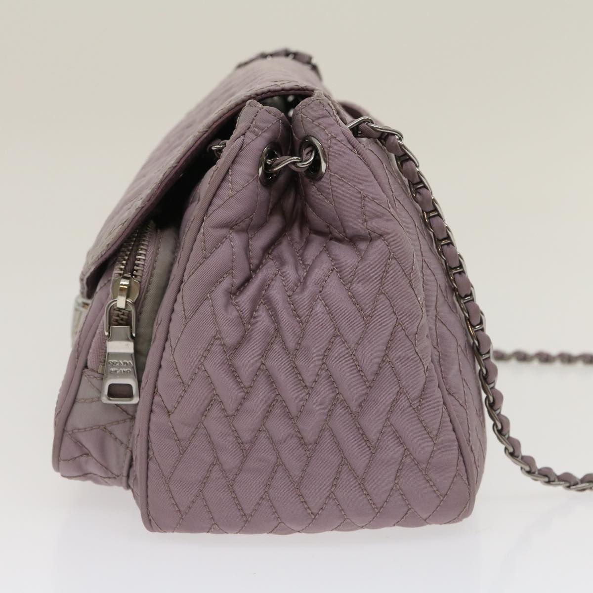 Prada Chain Shoulder Bag Quilted Nylon Purple