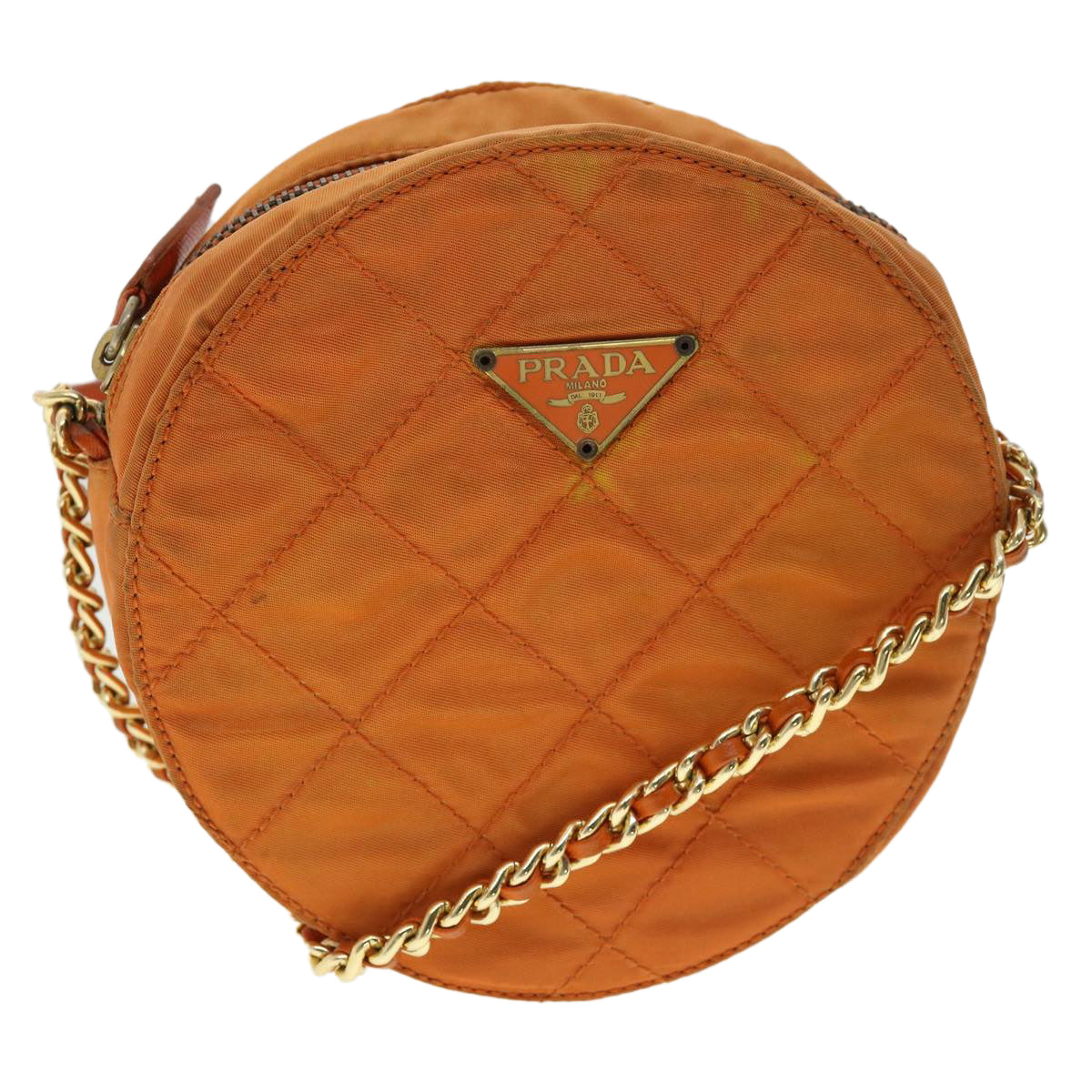 Prada Quilted Chain Shoulder Bag Nylon Orange