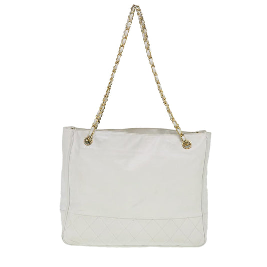 CHANEL Chain Shoulder Bag Lamb Skin White CC Auth yk6254