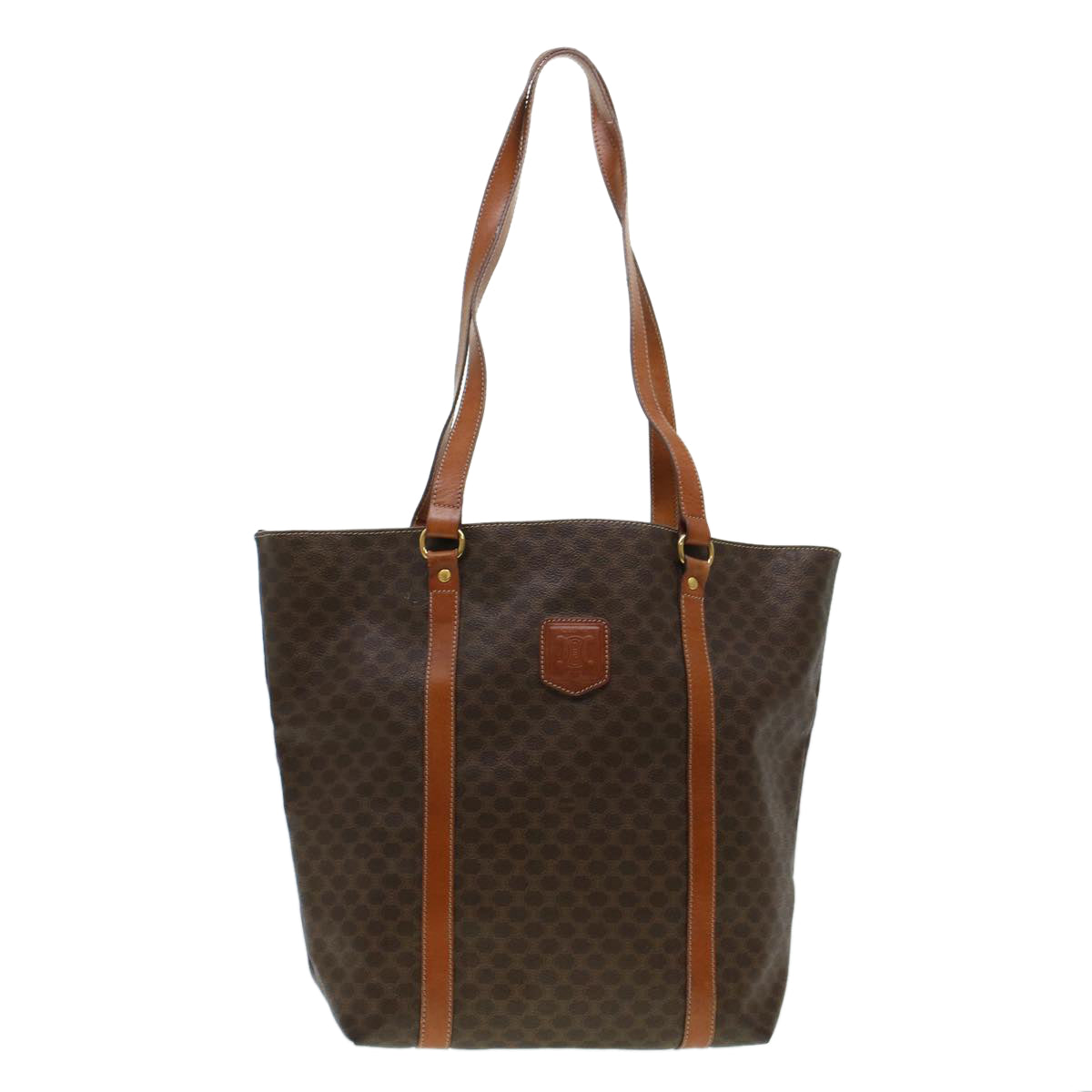 Luxury CELINE Macadam Canvas Tote Bag PVC Leather Brown 6941