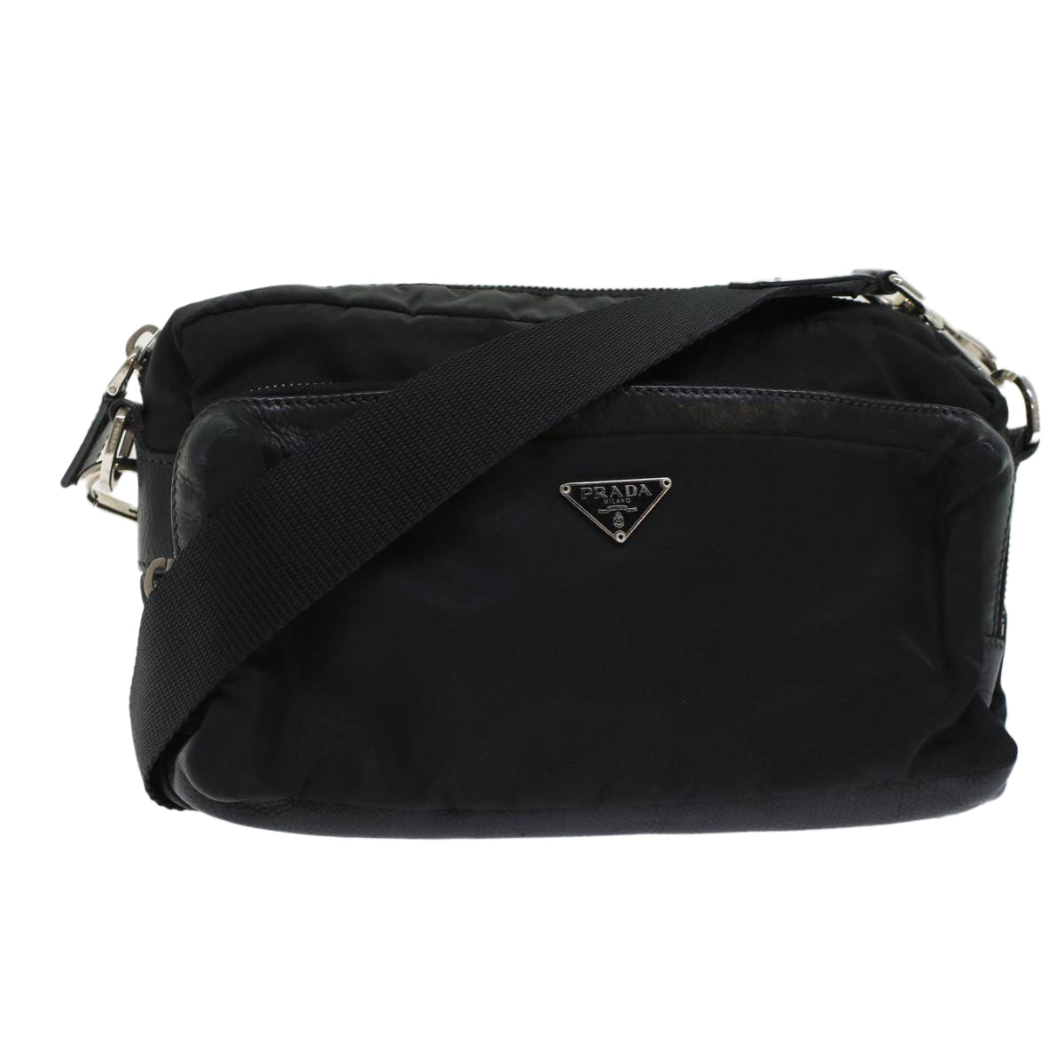 PRADA Shoulder Bag Nylon Leather Black Auth