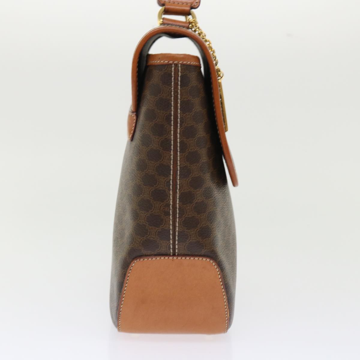 Luxury CELINE Macadam Canvas Hand Bag PVC Leather Brown 7546B