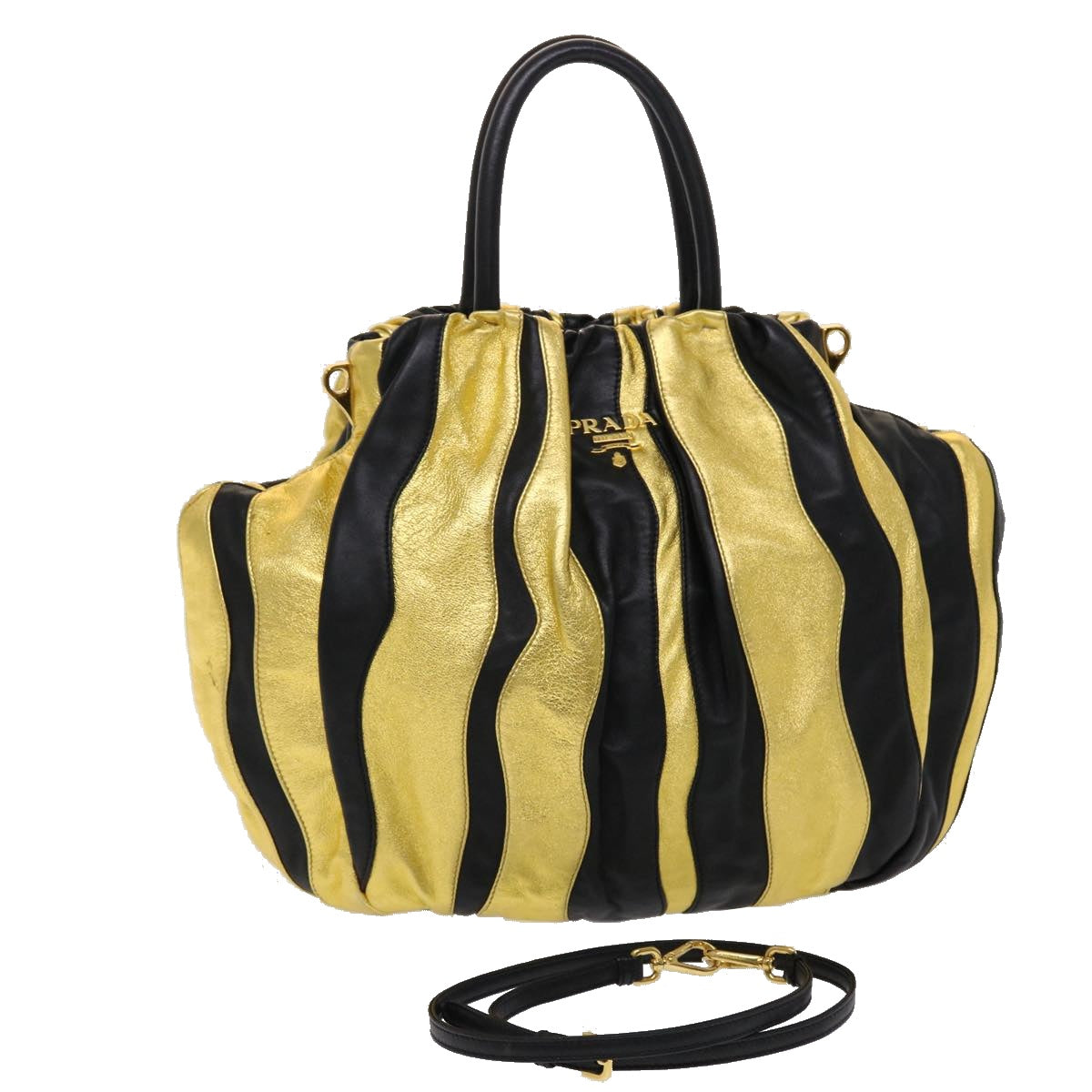 Prada Hand Bag Nylon 2way Gold Tone
