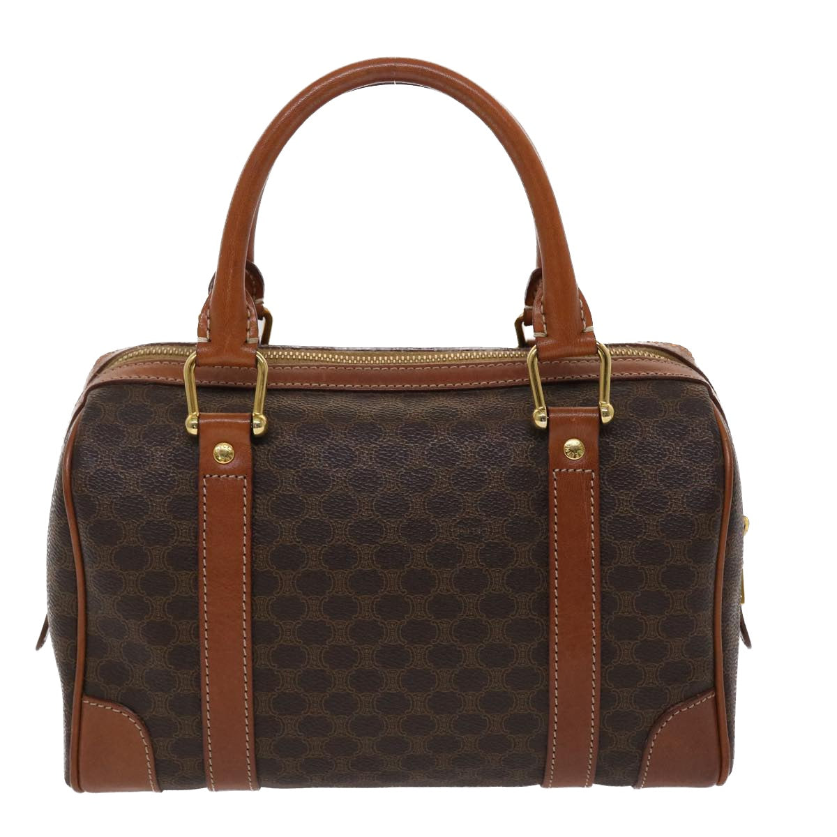 Luxury CELINE Macadam Canvas Boston Bag PVC Leather Brown 7604