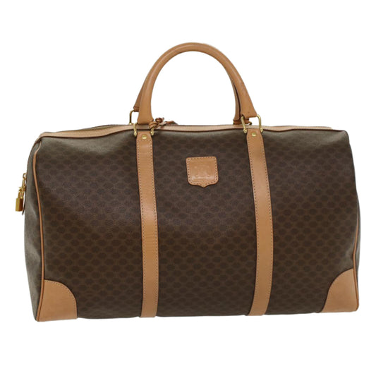 Luxury CELINE Macadam Canvas Boston Bag PVC Leather Brown 8760