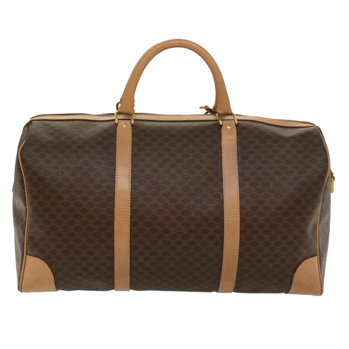 Luxury CELINE Macadam Canvas Boston Bag PVC Leather Brown 8760