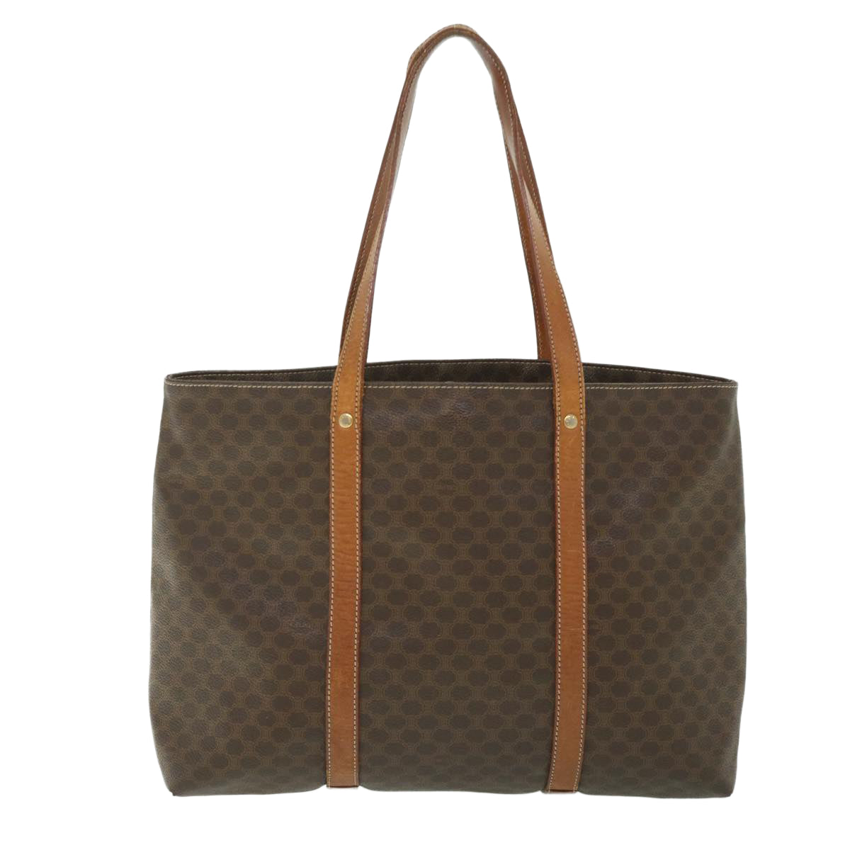 Luxury CELINE Macadam Canvas Tote Bag PVC Leather Brown 8862