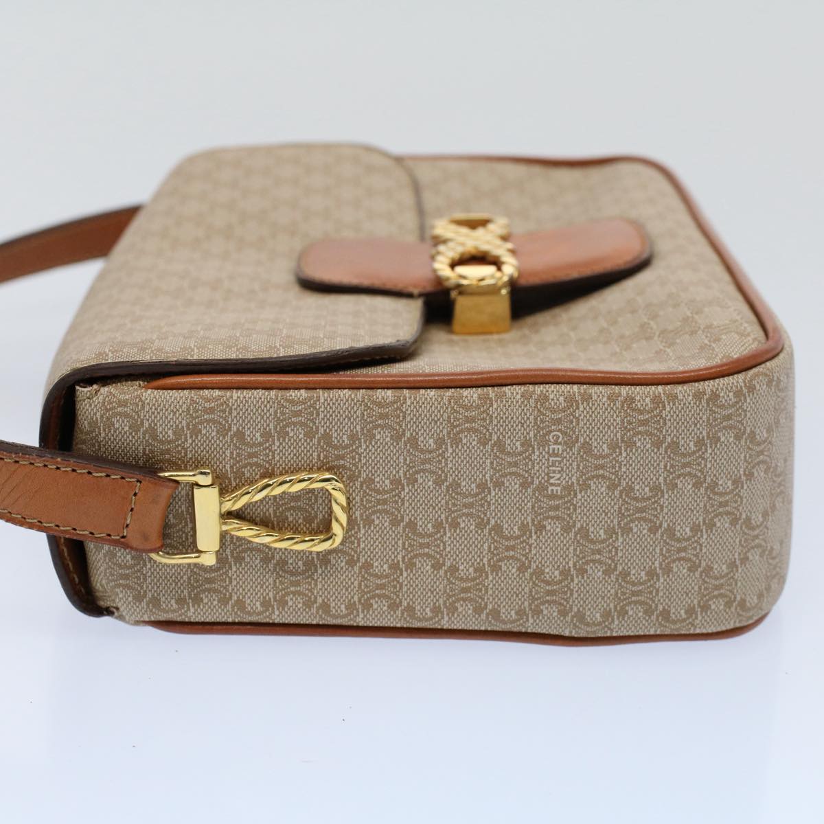 Luxury CELINE Macadam Canvas Shoulder Bag Beige 8964