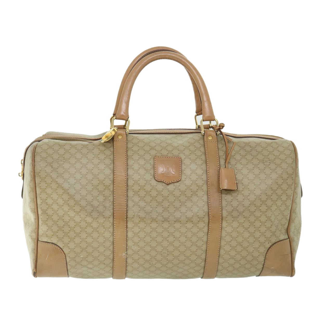 Luxury CELINE Macadam Canvas Boston Bag Beige 8988