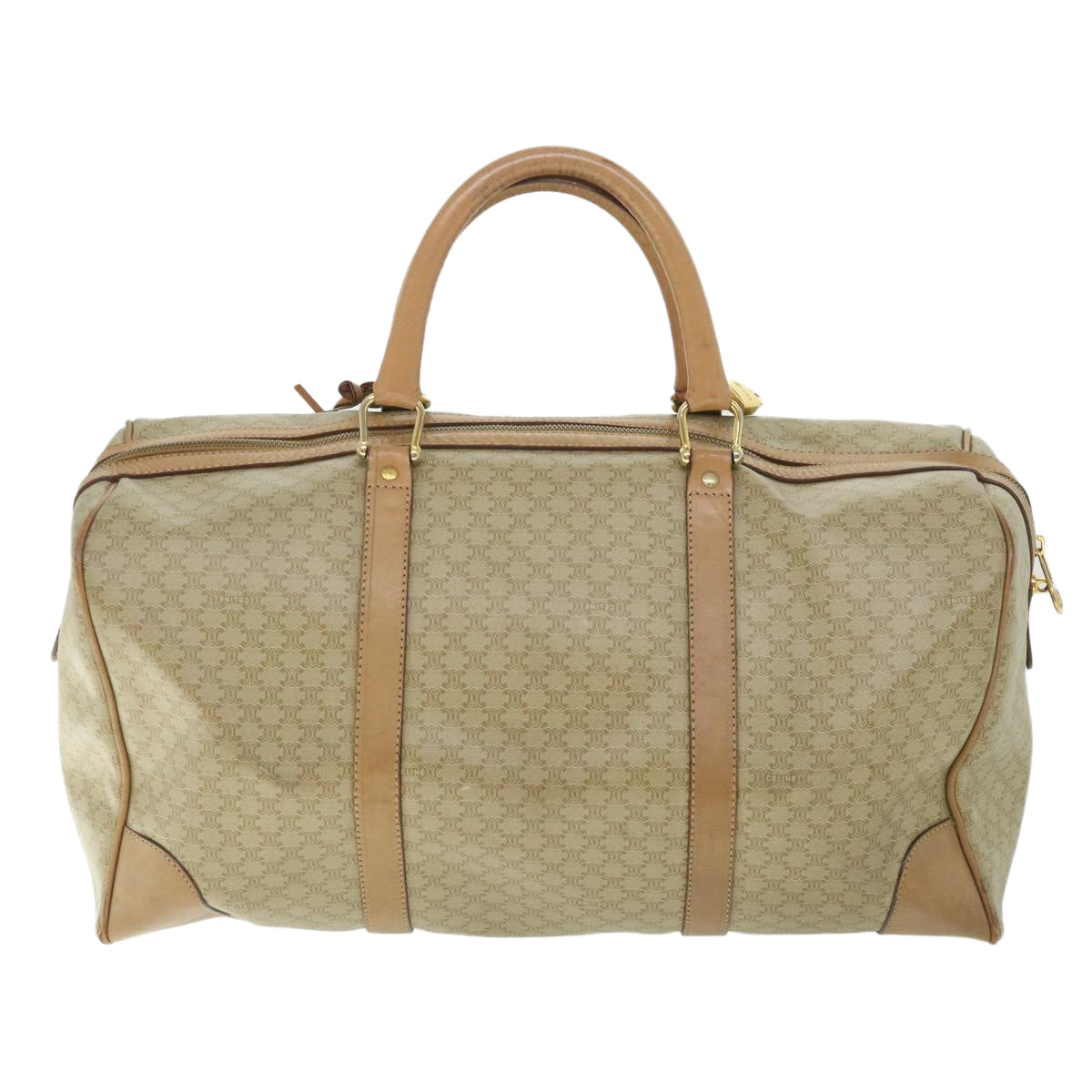 Luxury CELINE Macadam Canvas Boston Bag Beige 8988