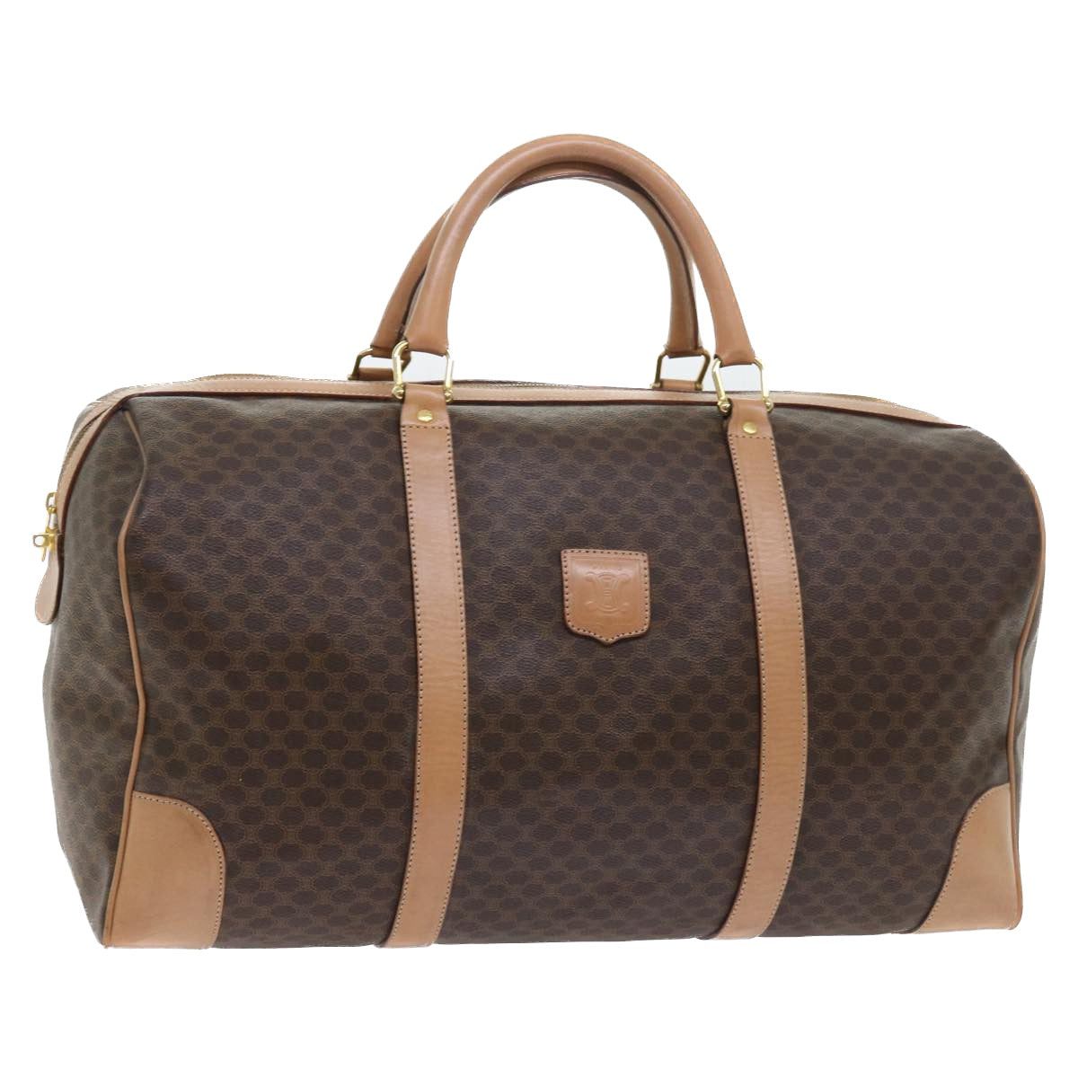 Luxury CELINE Macadam Canvas Boston Bag PVC Leather Brown 9024