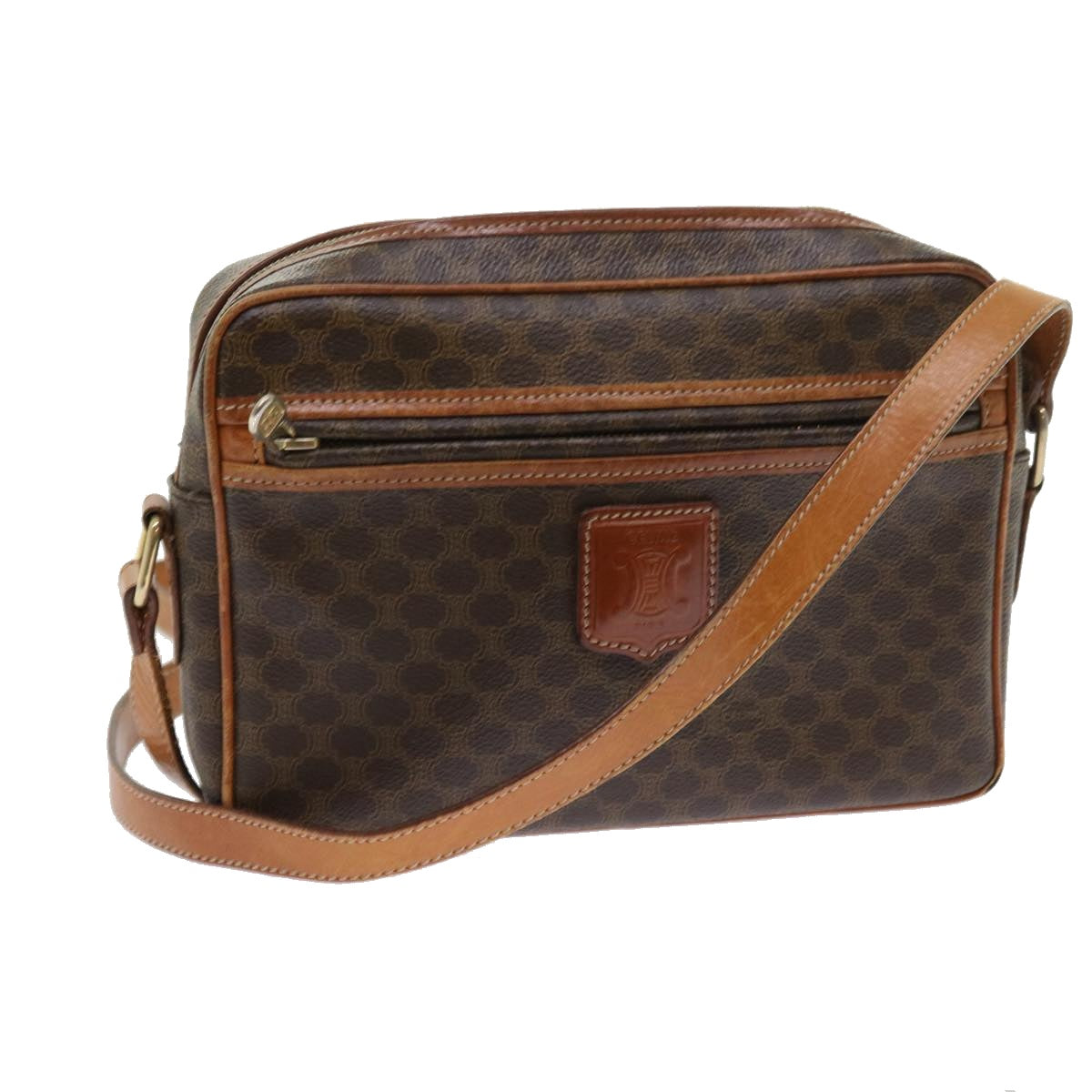 Luxury CELINE Macadam Canvas Shoulder Bag PVC Leather Brown 9063