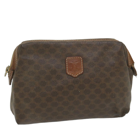 Luxury CELINE Macadam Canvas Pouch PVC Leather Brown 9282