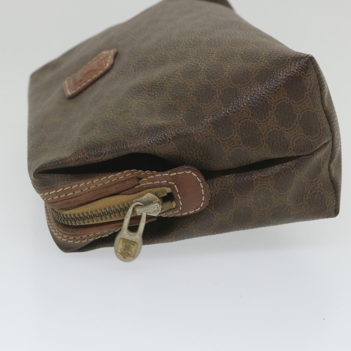 Luxury CELINE Macadam Canvas Pouch PVC Leather Brown 9282