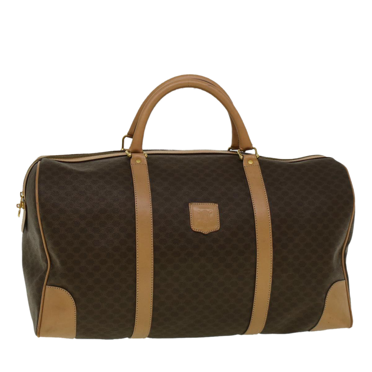 Luxury CELINE Macadam Canvas Boston Bag PVC Leather Brown 9392