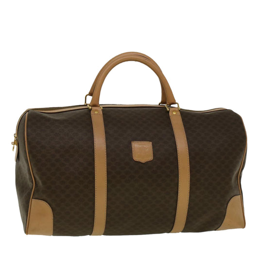 Luxury CELINE Macadam Canvas Boston Bag PVC Leather Brown 9392