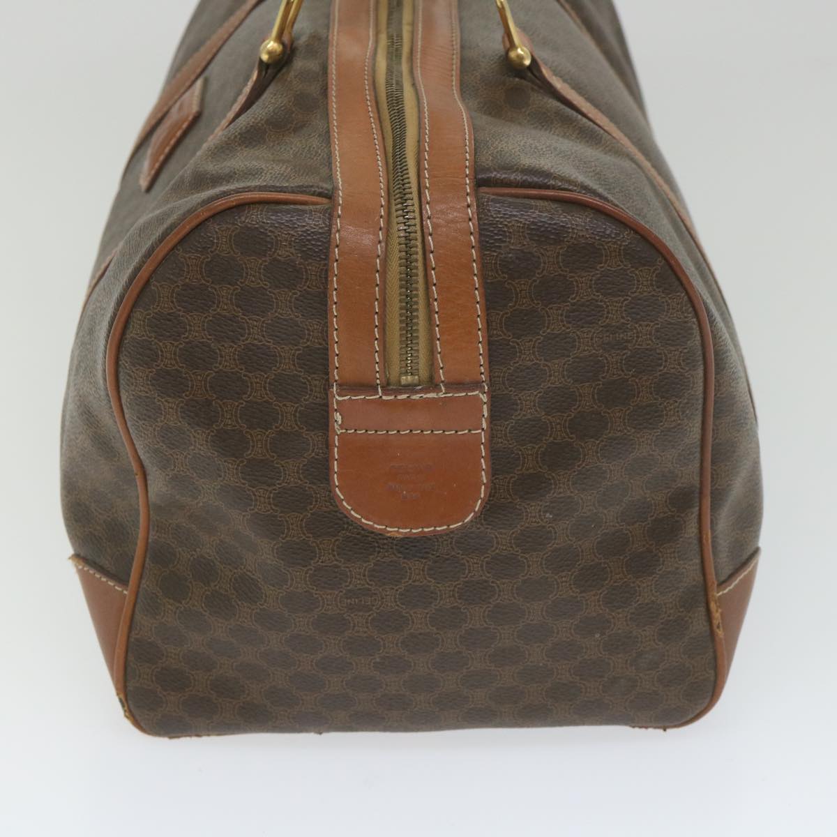 Luxury CELINE Macadam Canvas Boston Bag PVC Leather Brown 9426