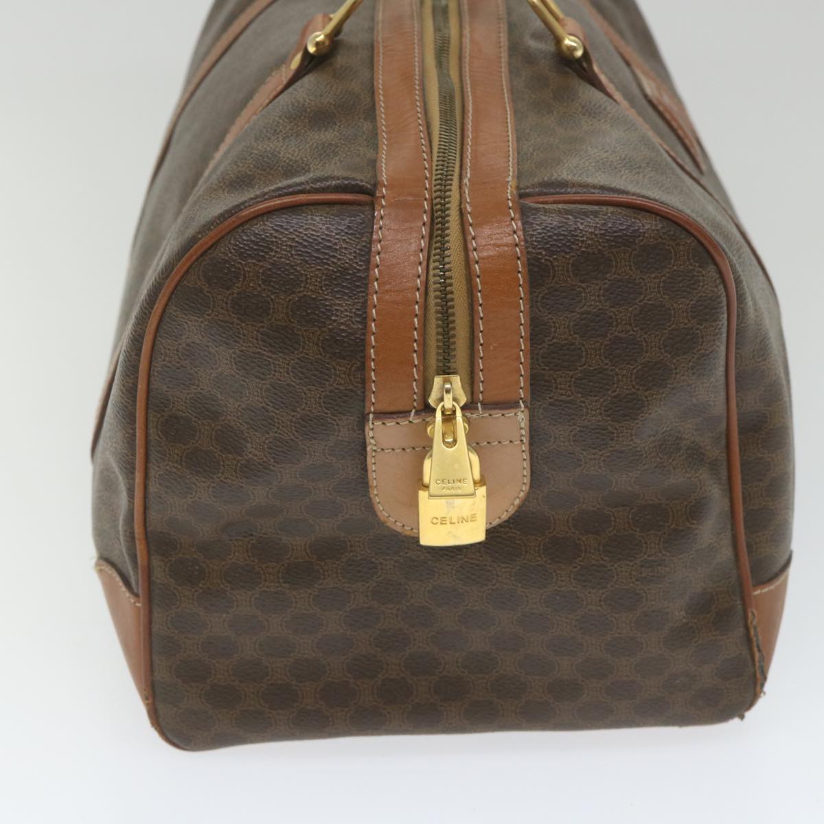 Luxury CELINE Macadam Canvas Boston Bag PVC Leather Brown 9426