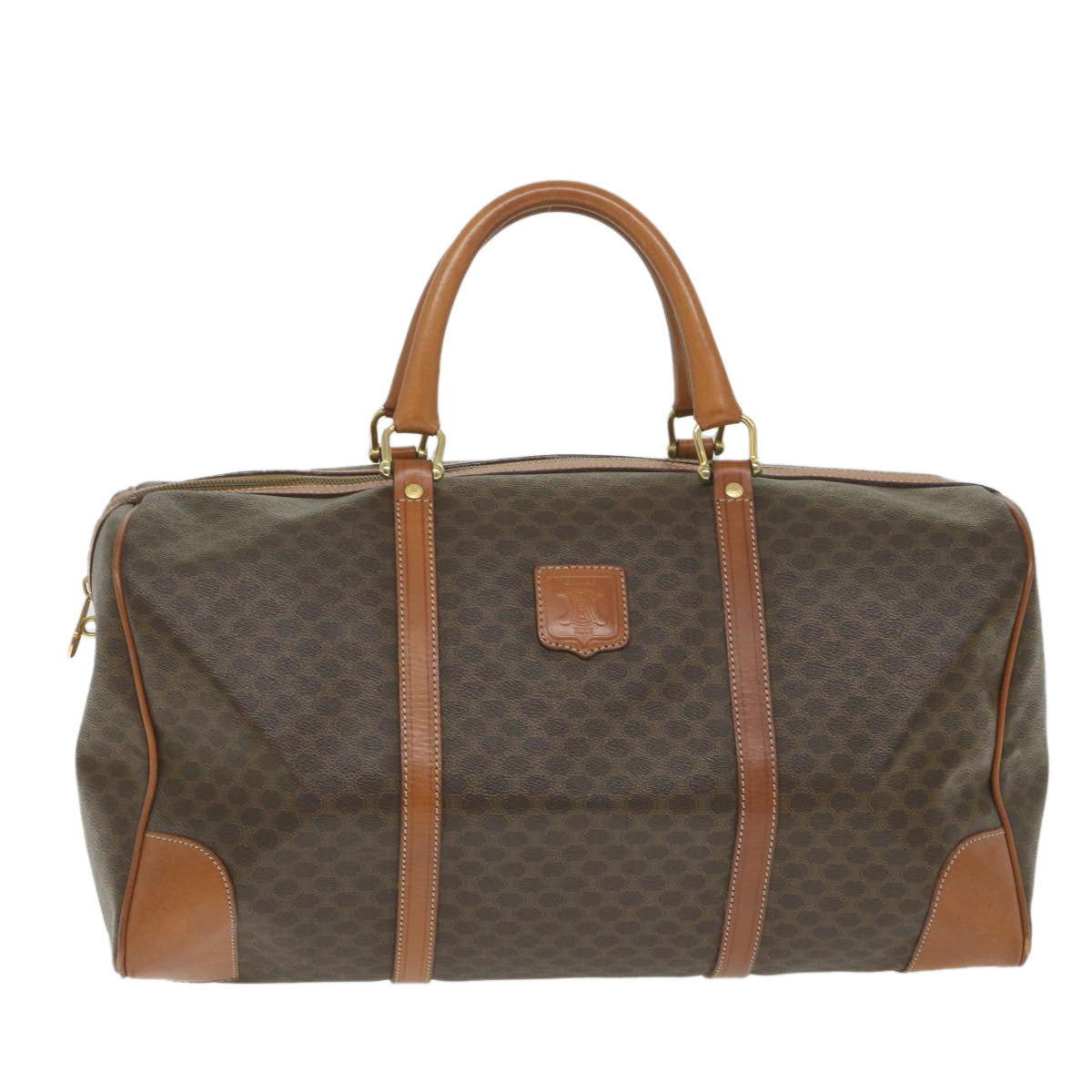 Luxury CELINE Macadam Canvas Boston Bag PVC Leather Brown 9442