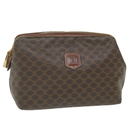 Luxury CELINE Macadam Canvas Pouch PVC Leather Brown 9468