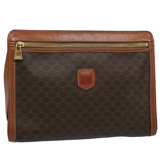 Luxury CELINE Macadam Canvas Clutch Bag PVC Leather Brown 9555