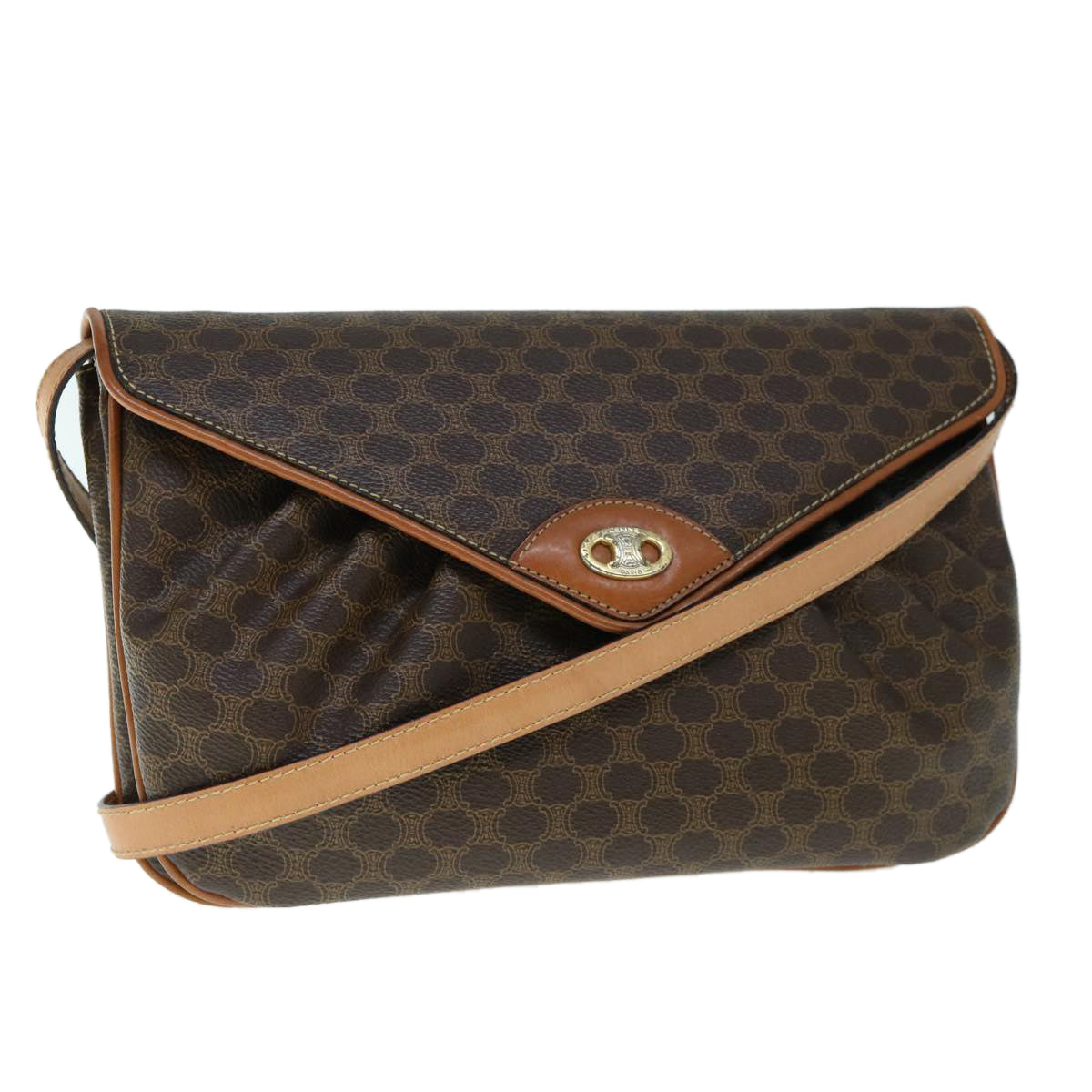 Luxury CELINE Macadam Canvas Shoulder Bag PVC Brown 9824