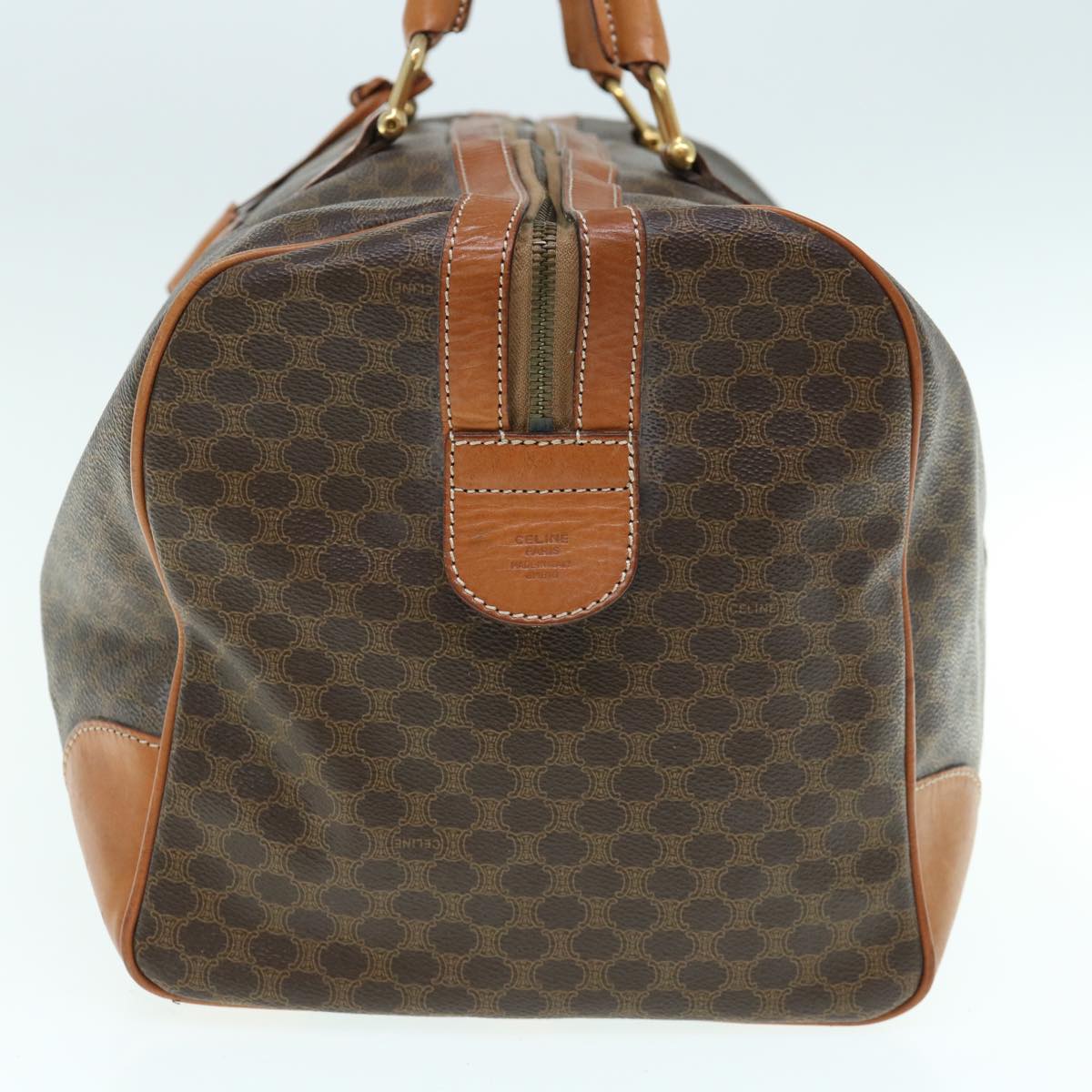 Luxury CELINE Macadam Canvas Boston Bag PVC Leather Brown 9937