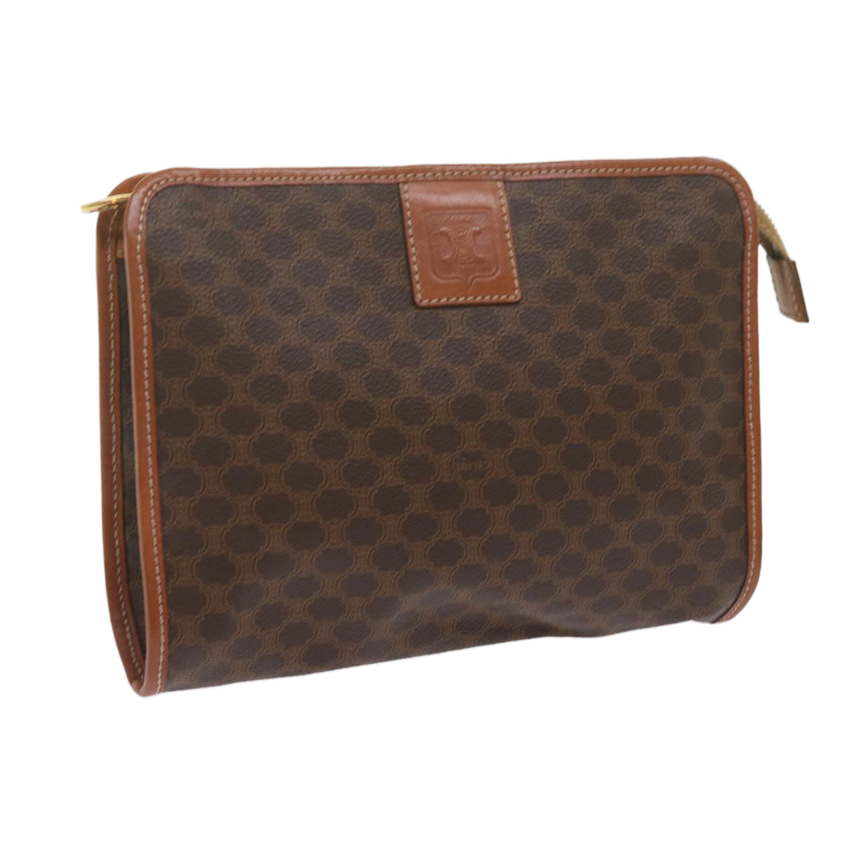 Luxury CELINE Macadam Canvas Clutch Bag PVC Leather Brown 9943