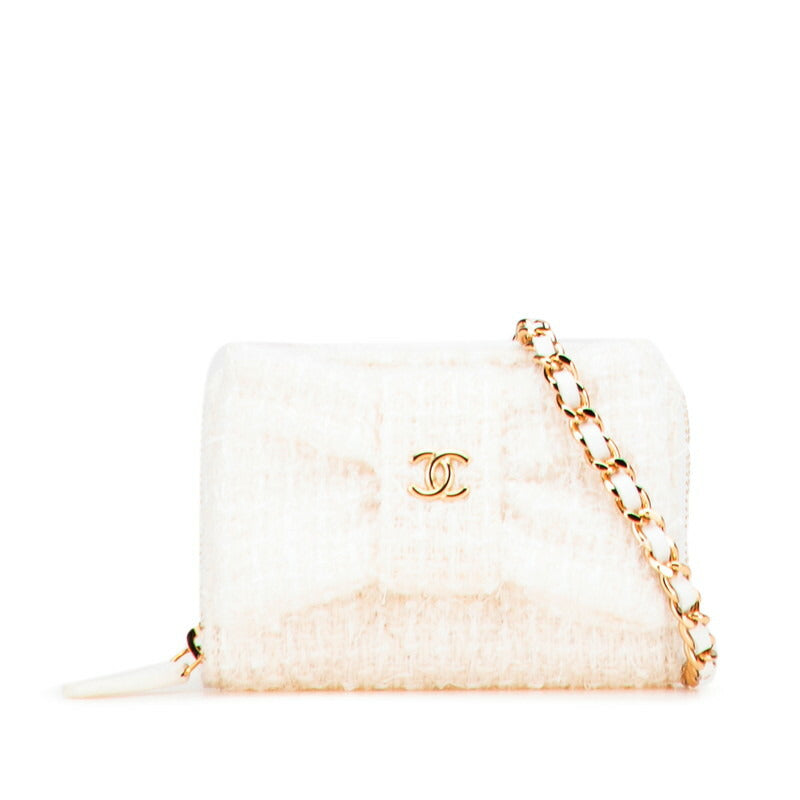 Chanel Coco Mark Ribbon Mini Tweed Leather Coin Case Handbag