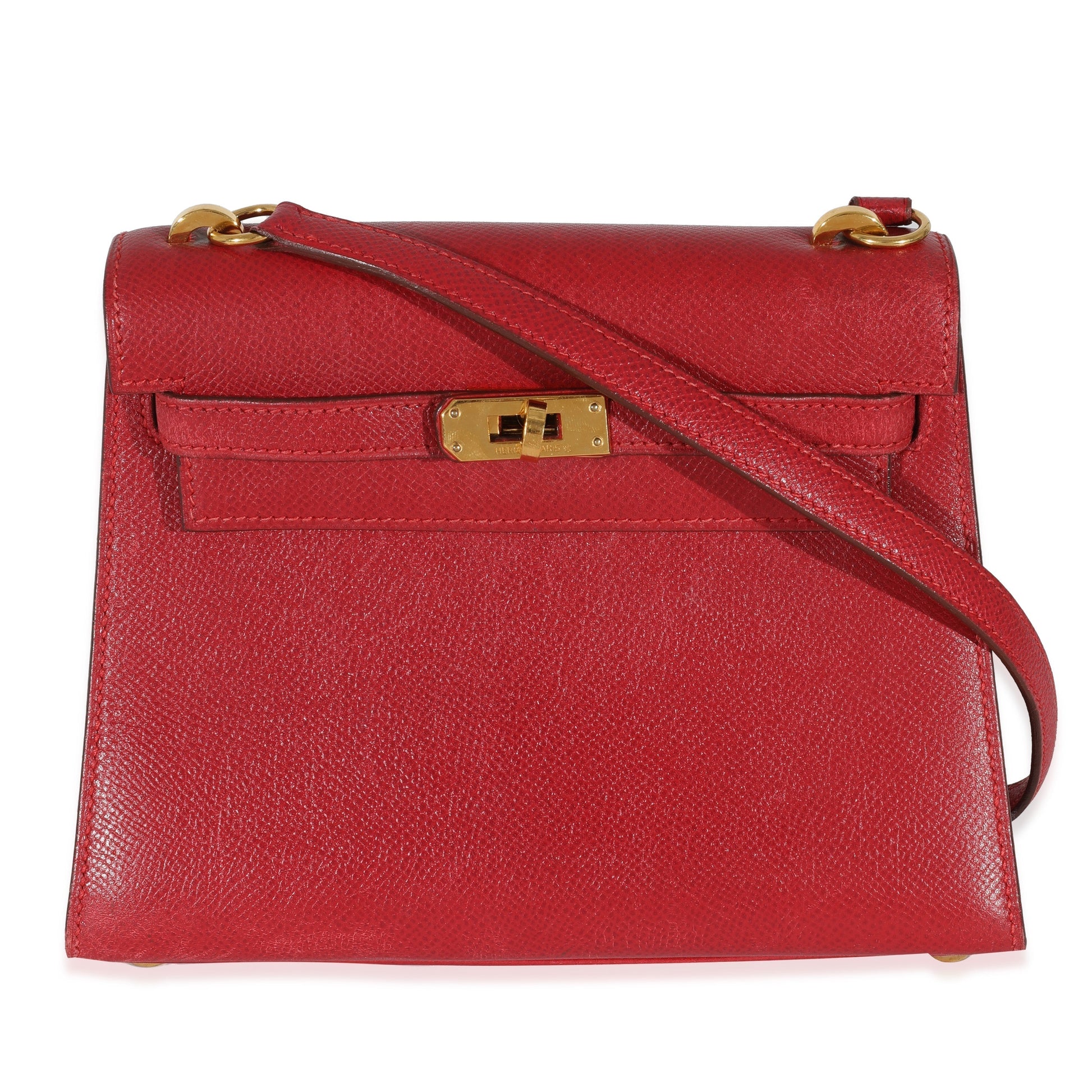 Luxury Hermes Rouge Vif Courchevel Mini Sellier Shoulder Kelly 20 GHW