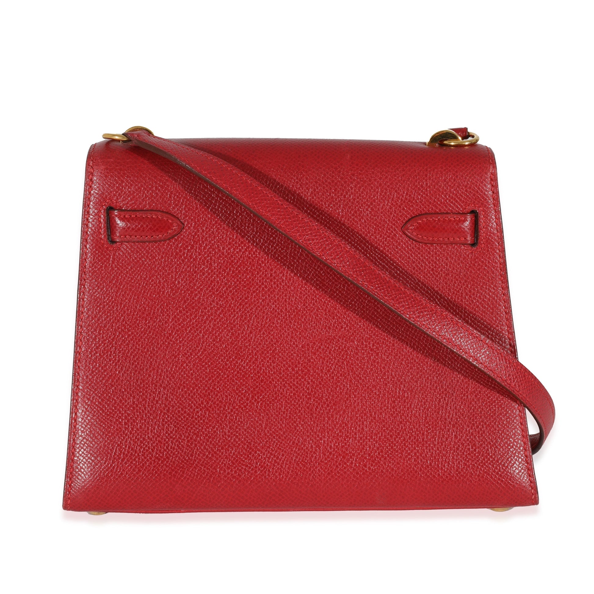 Luxury Hermes Rouge Vif Courchevel Mini Sellier Shoulder Kelly 20 GHW